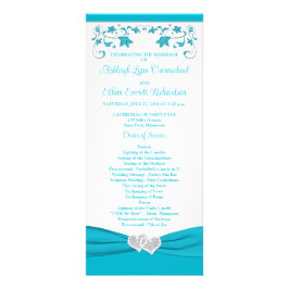 Turkos, Silver Kärlek Hearts-Bröllopsprogrammet Reklamkort