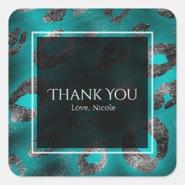 Turkos & Silver Leopardyck Print Pärtyfavorit Fyrkantigt Klistermärke