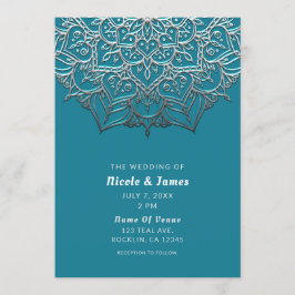 Turkos & Silver Mandala Elegant Minimal Bröllop Inbjudningar