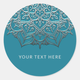 Turkos & Silver Mandala Elegant Minimal Bröllop Runt Klistermärke