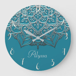 Turkos & Silver Mandala Elegant Minimal Morockansk Stor Klocka
