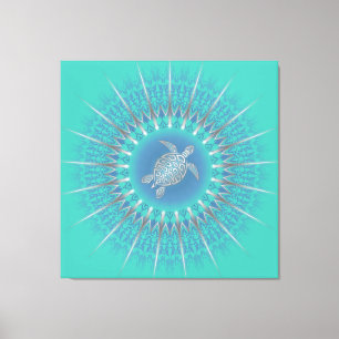 Turkos Silver Sköldpadda Mandala Kust Canvastryck