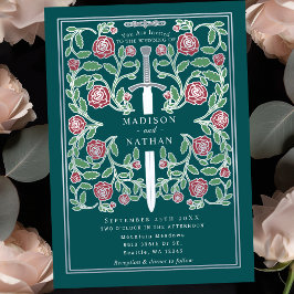 Turkos Silver Svärd Blommig Medeltida Fantasy Bröl Inbjudningar