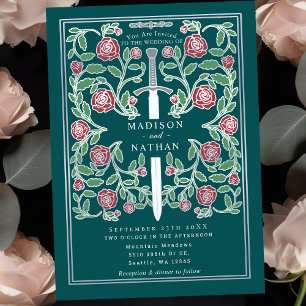 Turkos Silver Svärd Blommig Medeltida Fantasy Bröl Inbjudningar