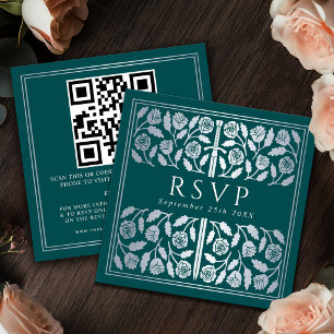 Turkos Silver Svärd Kunglig Bröllops RSVP QR Kod Tilläggskort