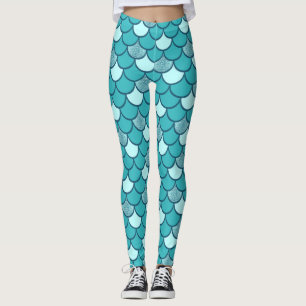 Turkos Sjömansfjäll Mönster med Glitter Leggings