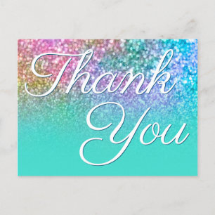 Turkos Sjömermaid Ombre Bokeh Glitter Tack Vykort