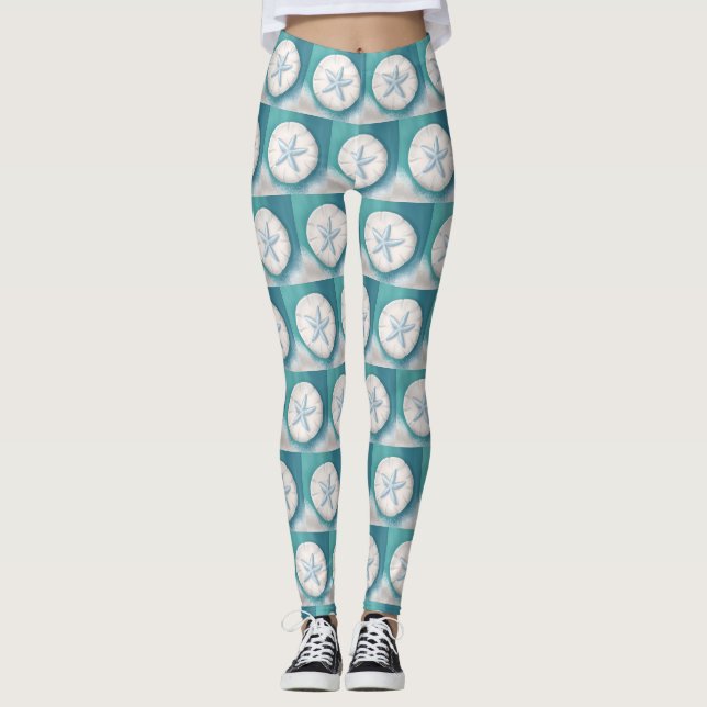 Turkos Sjöstjärna och Sanddollar Strandig  Leggings (Framsida)