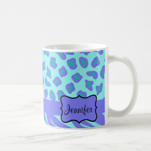 Turkos & skräddarsy lavendelsebra & Cheetah Kaffemugg