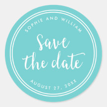 Turkos Skrift och Vita Ränder Spara Datumet