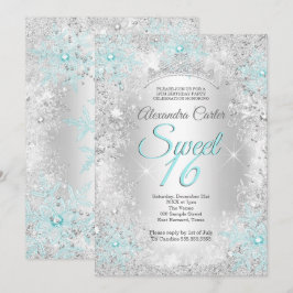 Turkos Snöflinga Sweet 16 Födelsedagsfest Inbjudningar