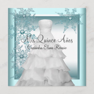 Turkos Snöflinga Vinter Värld Quinceanera Inbjudningar