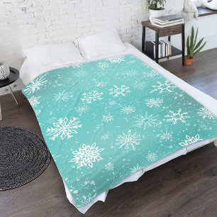 Turkos Snöflingor Mönster Mjuk Vinterfrost Fleecefilt