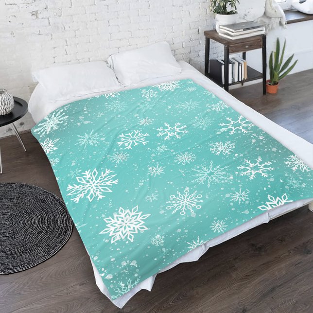 Turkos Snöflingor Mönster Mjuk Vinterfrost Fleecefilt (Skapare uppladdad)