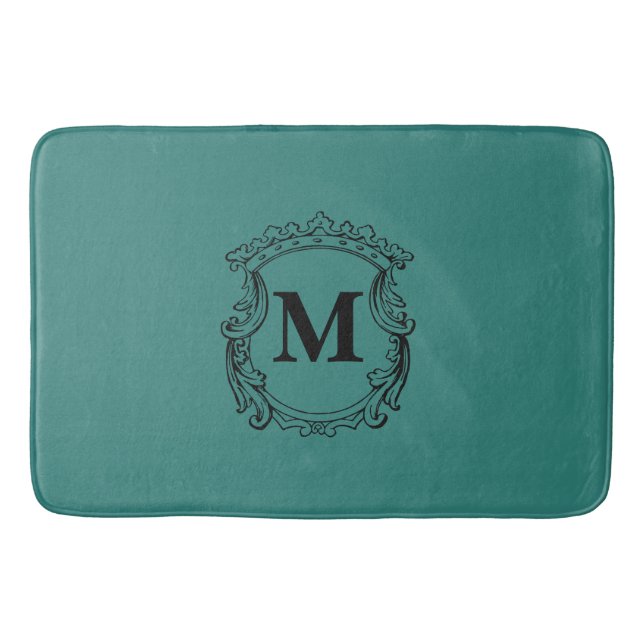 Turkos specialbeställd monogram vapensköld badrumsmatta (Framsidan)