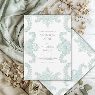 Turkos spets Whimsical Vintage Bröllop  Inbjudningar