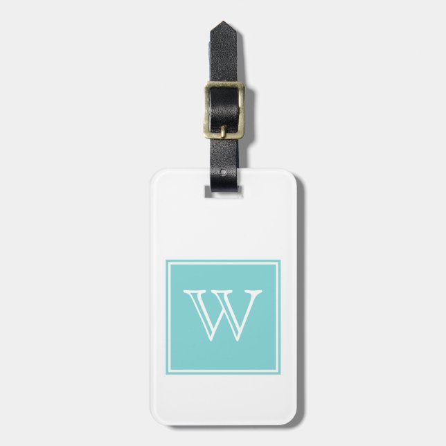 Turkos Square Monogram Luggage Tag Bagagebricka (Vertikal Framsida)