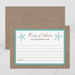 Turkos Starfish Burlap Beach Baby Shower Rådkort