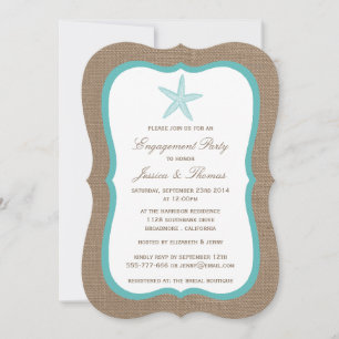 Turkos Starfish Burlap Beach Förlovningsfest Inbjudningar