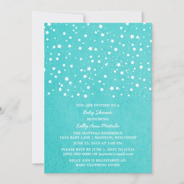 Turkos Starry Night Baby Shower Inbjudan (Framsida)