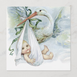 Turkos Stork Bebisbad Inbjudningar