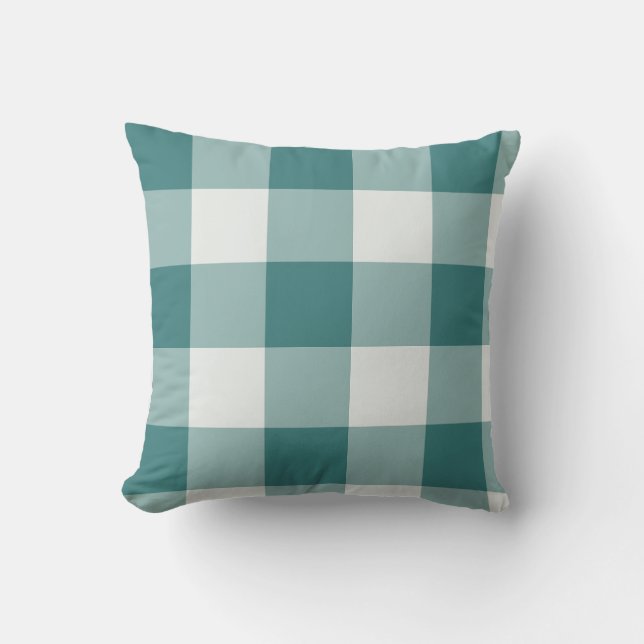 Turkos Stort Rutigt Gingham Kudde (Framsida)