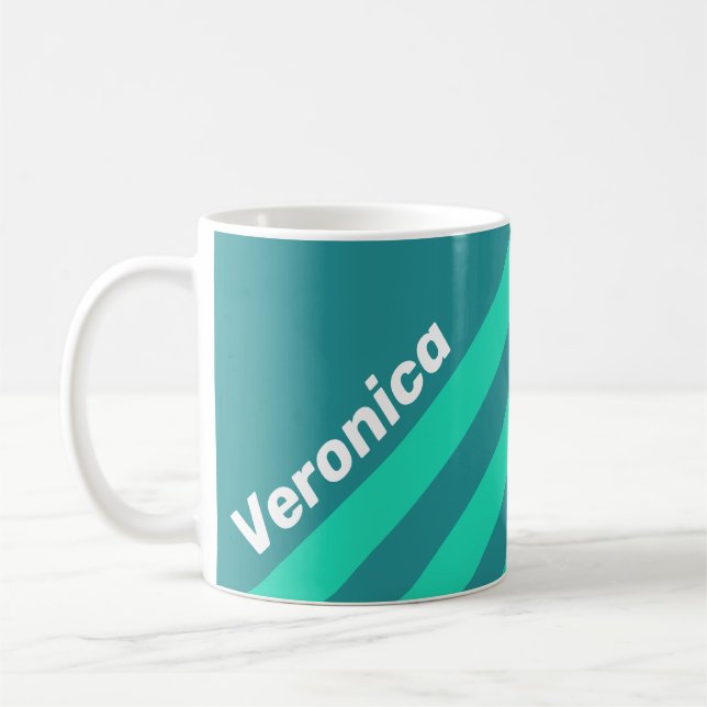 Turkos Strandbris Randig med Namn Kaffemugg (Vänster)