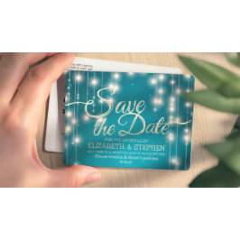 Turkos Strängljus Guld Skript Spara Datumet Meddelande Vykort