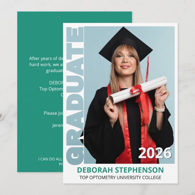 Turkos Studentklass 2026 Foto Tillkännagivande (Fram/baksida)