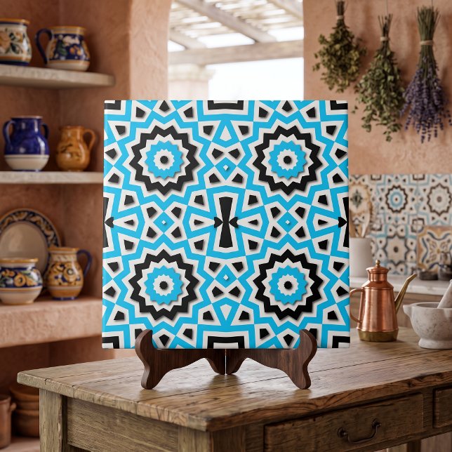 Turkos Svart Boho Geometrisk Aztek Mosaikaccent Kakelplatta (Skapare uppladdad)