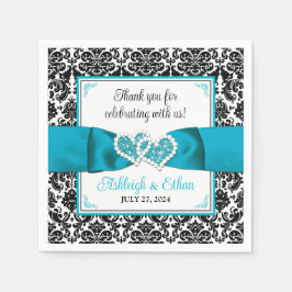 Turkos, Svart Damaskros Hjärtan Bröllop Pappersservett