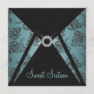 Turkos Svart Damaskus Sweet Sixteen-fest Inbjudningar