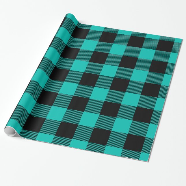 Turkos Svart Enorm Buffalo Rutig Lumberjack Tartan Presentpapper (Utrullad)