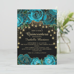 Turkos Svart Guld Sträng Ljus Stjärna Quinceañera  Inbjudningar