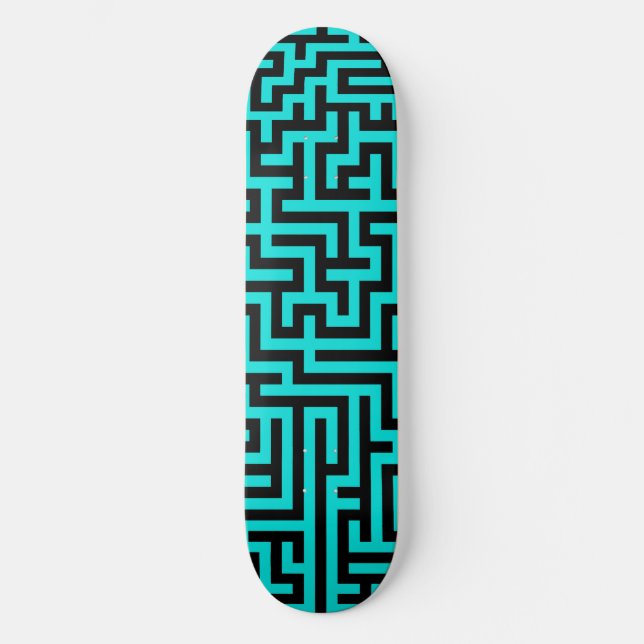 Turkos Svart Labyrint Linjer Mini Skateboard Bräda 18,5 Cm (Framsida)