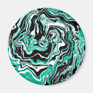 Turkos, svart och vit marmorfluid Art Magnet