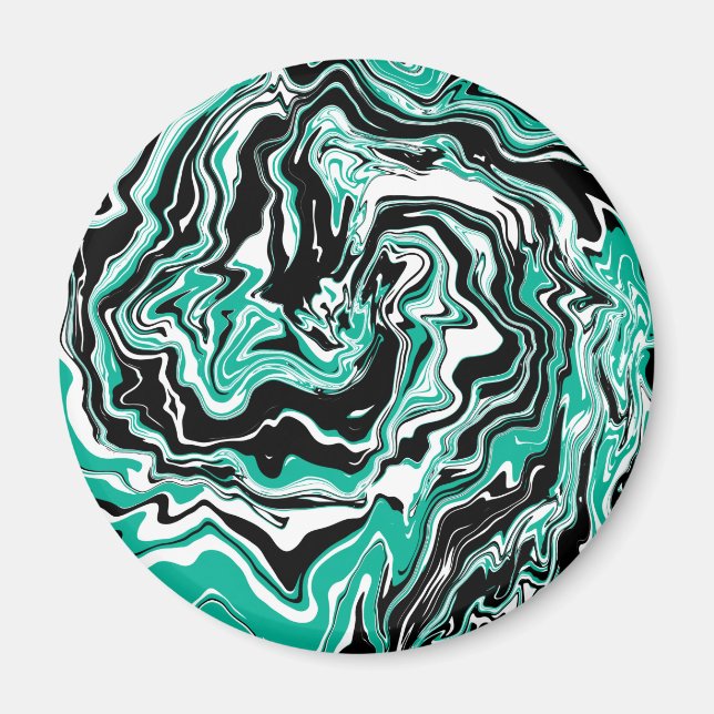 Turkos, svart och vit marmorfluid Art Magnet (Framsidan)