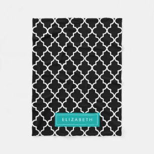 Turkos & svart Quatrefoil   ullfilt Fleecefilt