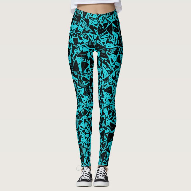 Turkos Svart Triangelmönster Leggings (Framsida)
