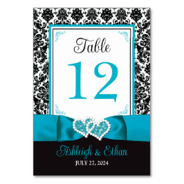Turkos, Svarta Kärlek Hearts Bröllop Bordsnummer