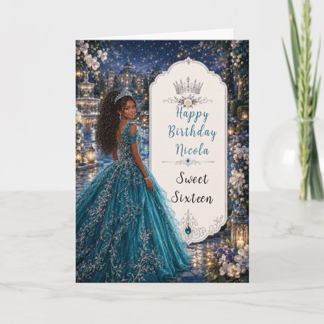 Turkos Sweet 16 Prinsessbal Kort (Framsida)