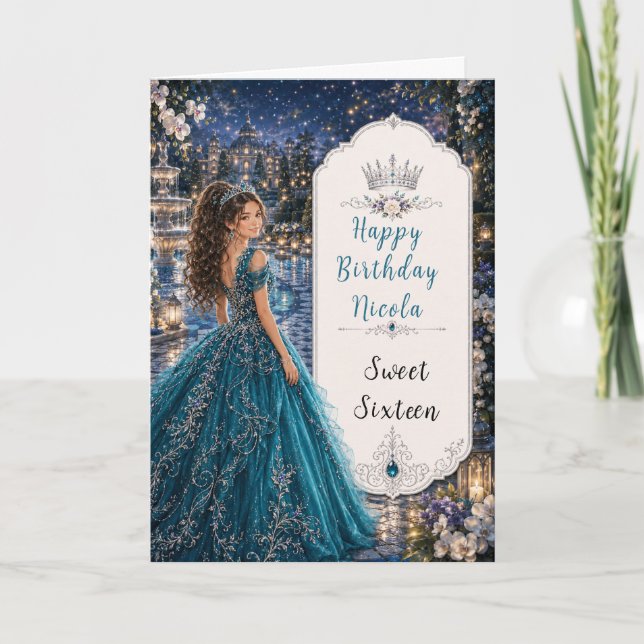 Turkos Sweet 16 Prinsessbal Kort (Framsida)