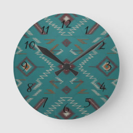 Turkos sydvästlig navajo-geometrisk rund klocka