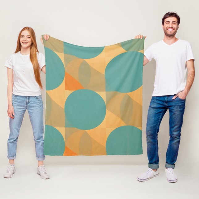 Turkos, Tan och Orange i Retro Look-mönster Fleecefilt (På plats)