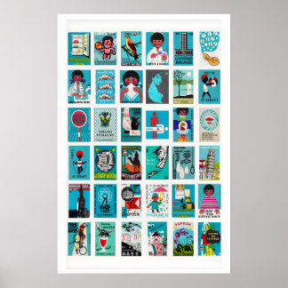 Turkos tändsticksboxetikett Collage, Vintage Poster
