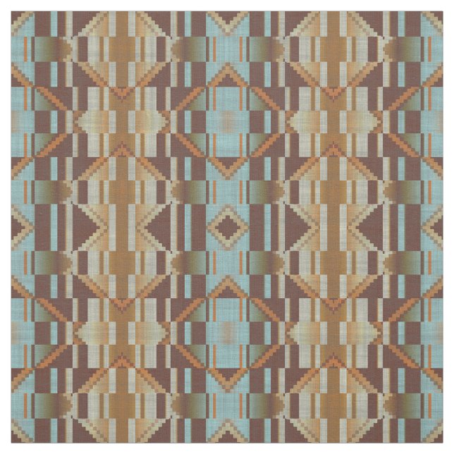 Turkos Teal Blue Grönt Orange Brown Ethnic look Tyg (Provkarta)
