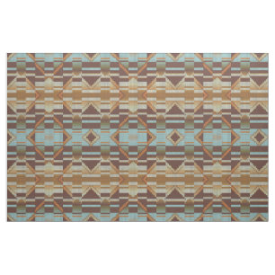 Turkos Teal Blue Grönt Orange Brown Ethnic look Tyg