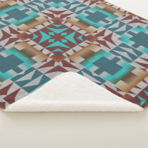 Turkos Teal Blue Mörk Red Brown Grått Tribal Art