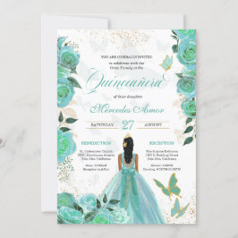 Turkos Teal Blue Ro Butterfly Quinceanera Inbjudningar