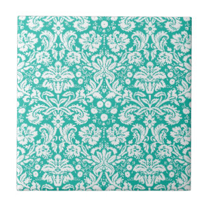 Turkos Teal damask-mönster Kakelplatta